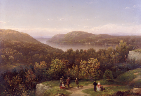 painting of lanscapes - George Henry Boughton, Hudson River Valley from Fort Putnam, West Point, 1855, Oil on canvas Overall: 46 7/16 x 58 5/16 x 1 in. ( 118 x 148.1 x 2.5 cm ), Framed: 56 3/4 × 69 3/8 × 5 1/4 in. (144.1 × 176.2 × 13.3 cm)