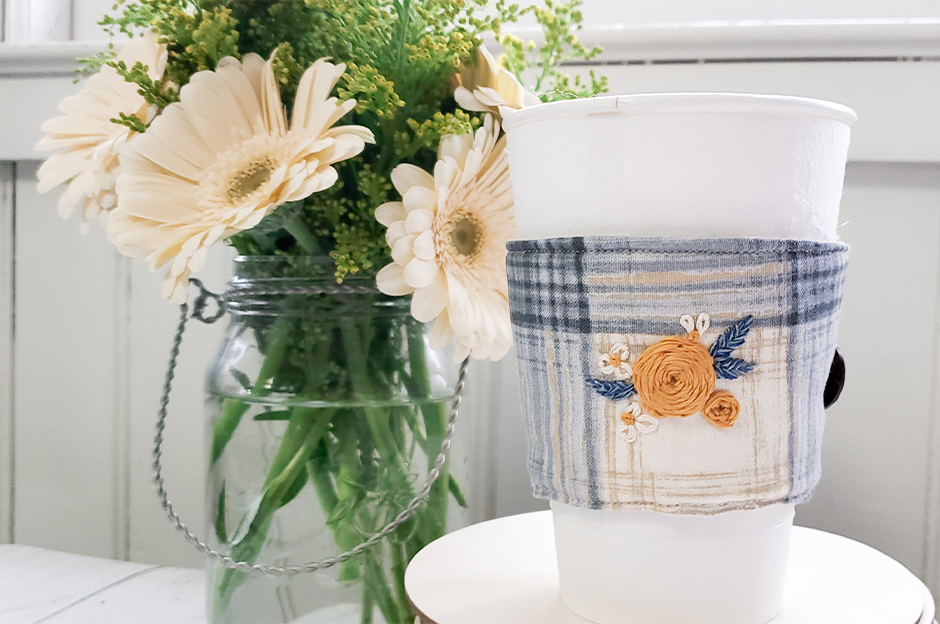 embroidery floral design for a cup