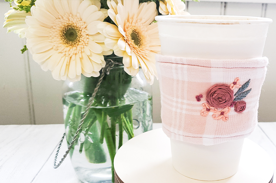 embroidery floral design for a cup