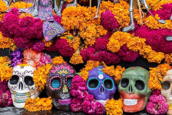 mexican sugar skulls with flowers